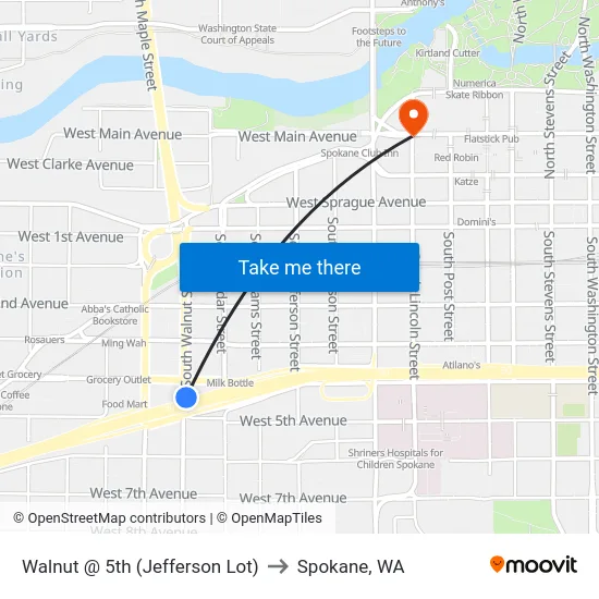 Walnut @ 5th (Jefferson Lot) to Spokane, WA map