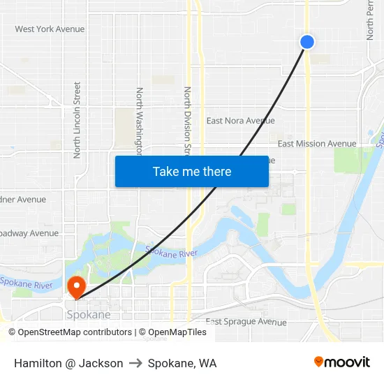 Hamilton @ Jackson to Spokane, WA map