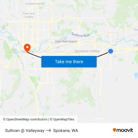 Sullivan @ Valleyway to Spokane, WA map