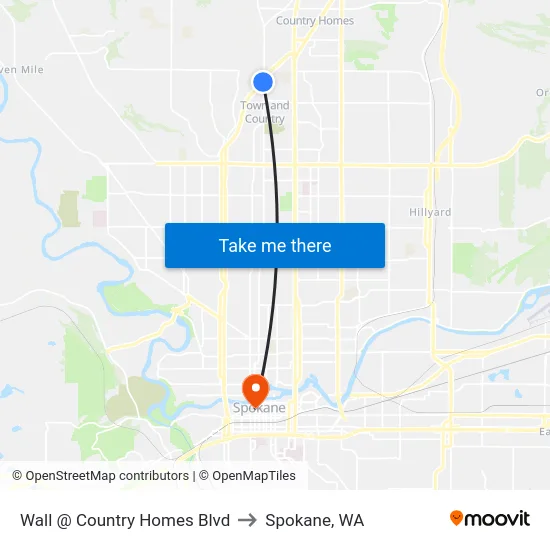 Wall @ Country Homes Blvd to Spokane, WA map