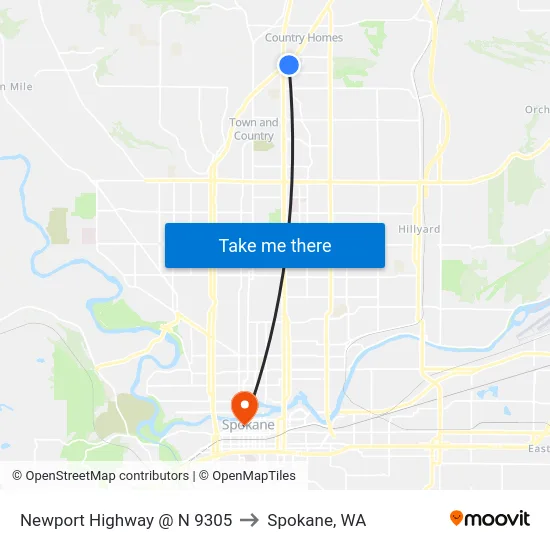 Newport Highway @ N 9305 to Spokane, WA map