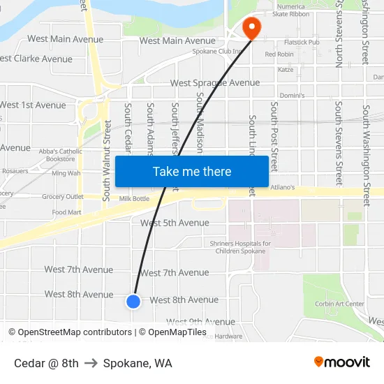 Cedar @ 8th to Spokane, WA map