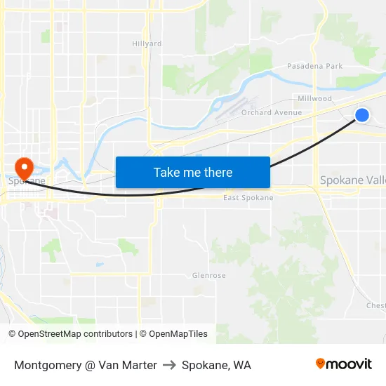 Montgomery @ Van Marter to Spokane, WA map
