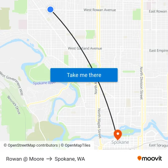 Rowan @ Moore to Spokane, WA map