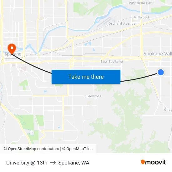 University @ 13th to Spokane, WA map