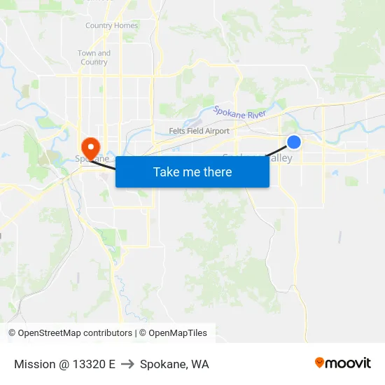 Mission @ 13320 E to Spokane, WA map