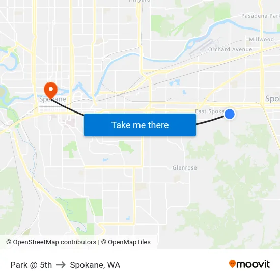 Park @ 5th to Spokane, WA map