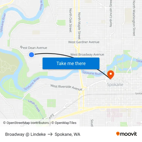 Broadway @ Lindeke to Spokane, WA map