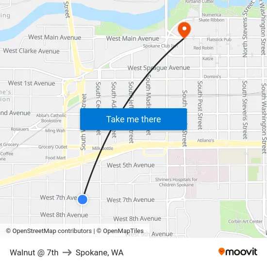 Walnut @ 7th to Spokane, WA map