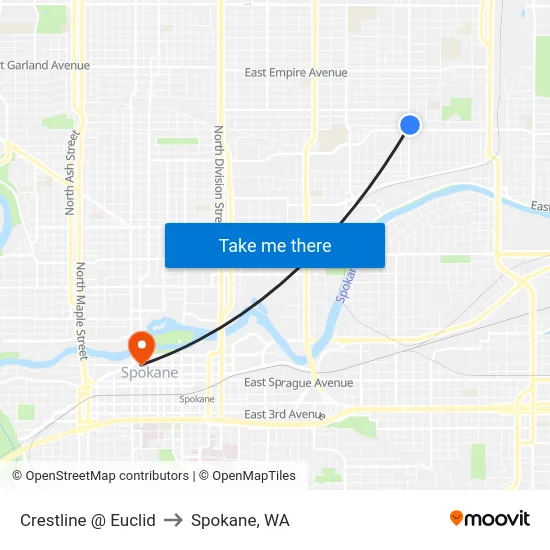 Crestline @ Euclid to Spokane, WA map