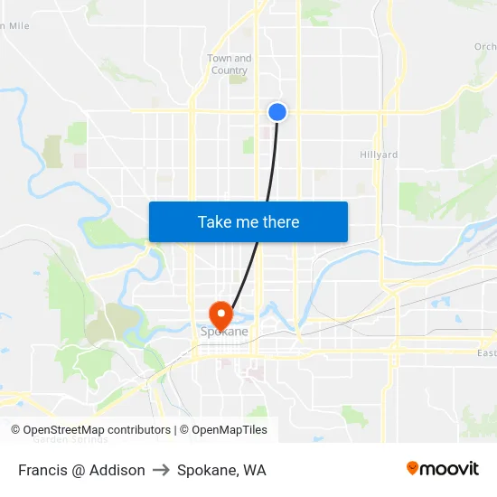 Francis @ Addison to Spokane, WA map