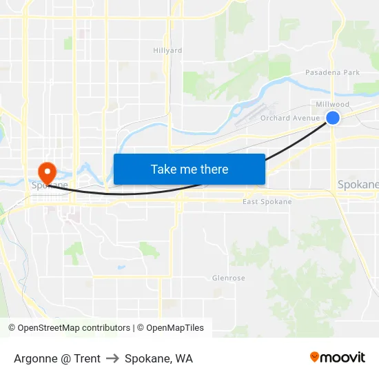 Argonne @ Trent to Spokane, WA map