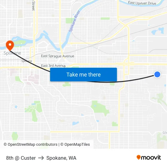 8th @ Custer to Spokane, WA map