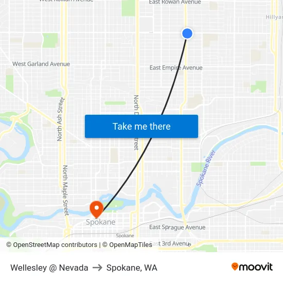 Wellesley @ Nevada to Spokane, WA map