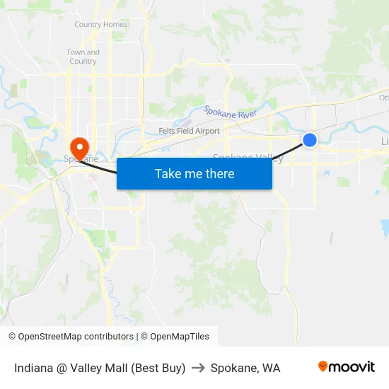 Indiana @ Valley Mall (Best Buy) to Spokane, WA map