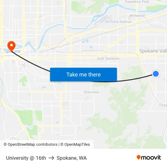 University @ 16th to Spokane, WA map
