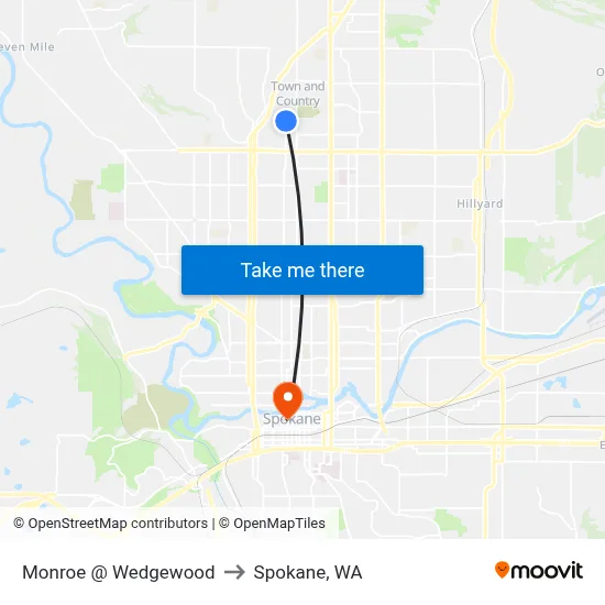Monroe @ Wedgewood to Spokane, WA map