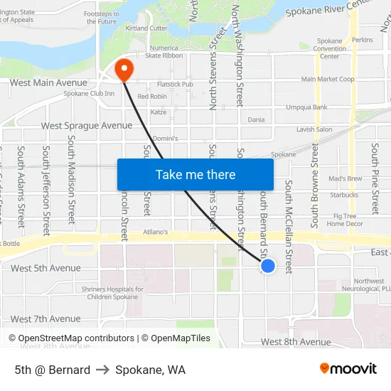 5th @ Bernard to Spokane, WA map