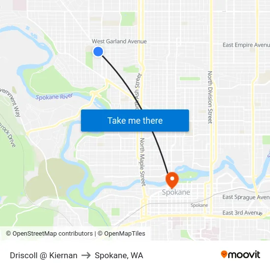 Driscoll @ Kiernan to Spokane, WA map