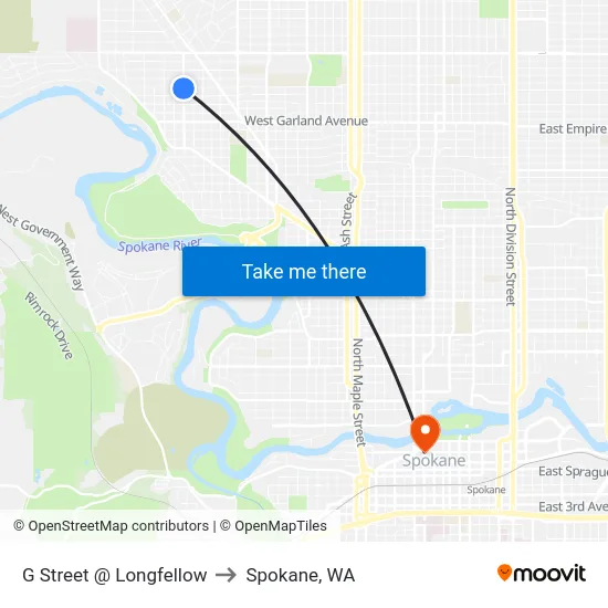 G Street @ Longfellow to Spokane, WA map