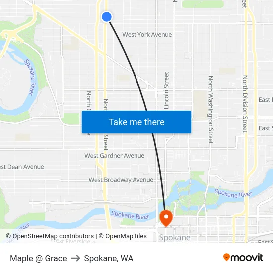Maple @ Grace to Spokane, WA map