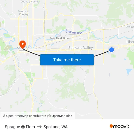 Sprague @ Flora to Spokane, WA map