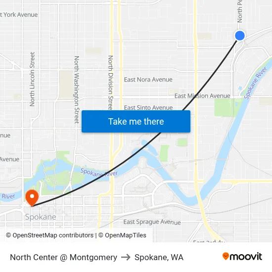 North Center @ Montgomery to Spokane, WA map