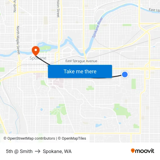 5th @ Smith to Spokane, WA map