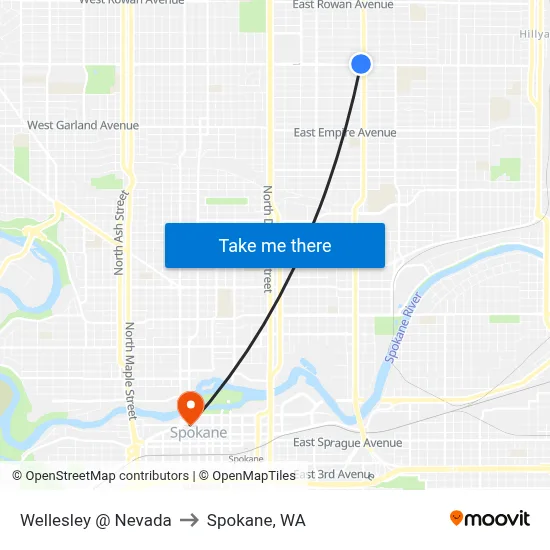 Wellesley @ Nevada to Spokane, WA map