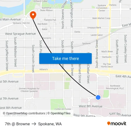 7th @ Browne to Spokane, WA map