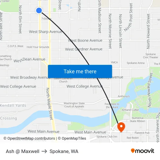 Ash @ Maxwell to Spokane, WA map