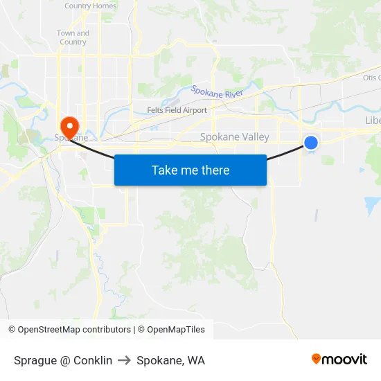 Sprague @ Conklin to Spokane, WA map