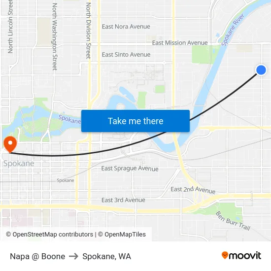 Napa @ Boone to Spokane, WA map
