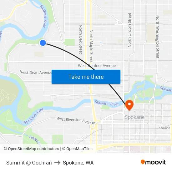 Summit @ Cochran to Spokane, WA map
