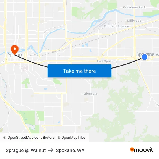 Sprague @ Walnut to Spokane, WA map