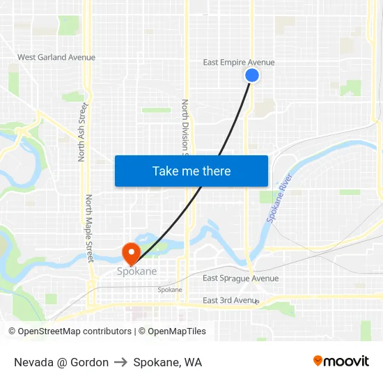 Nevada @ Gordon to Spokane, WA map