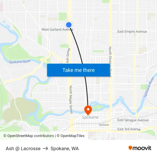 Ash @ Lacrosse to Spokane, WA map