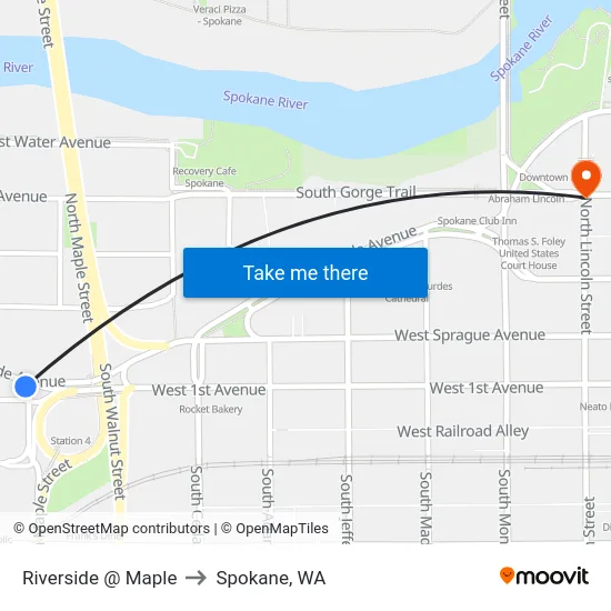 Riverside @ Maple to Spokane, WA map