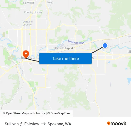 Sullivan @ Fairview to Spokane, WA map