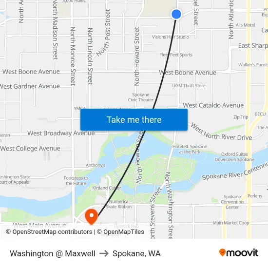 Washington @ Maxwell to Spokane, WA map