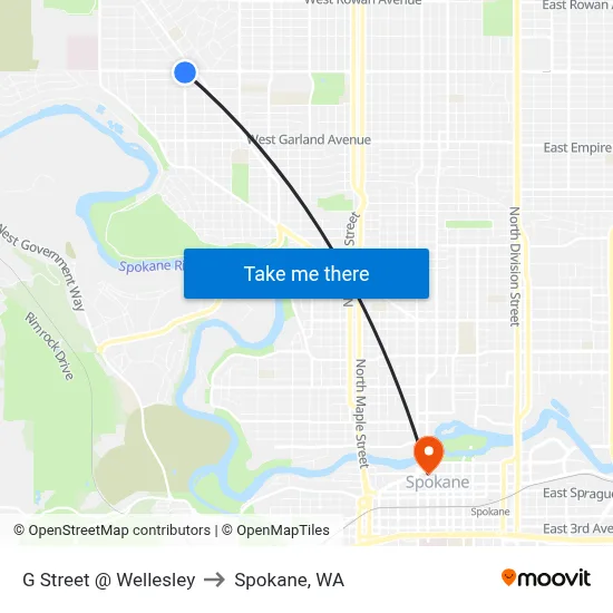 G Street @ Wellesley to Spokane, WA map