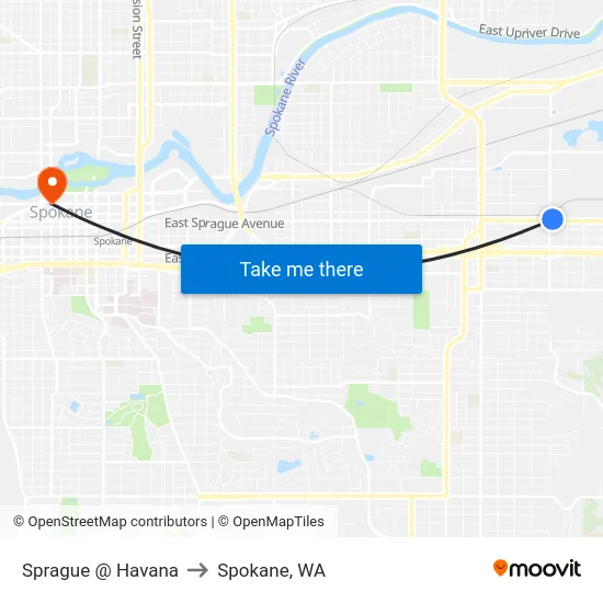 Sprague @ Havana to Spokane, WA map