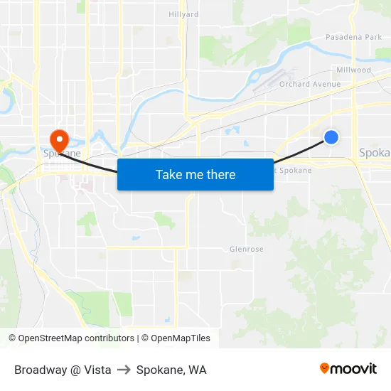 Broadway @ Vista to Spokane, WA map