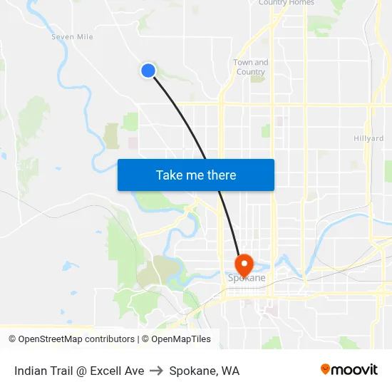 Indian Trail @ Excell Ave to Spokane, WA map