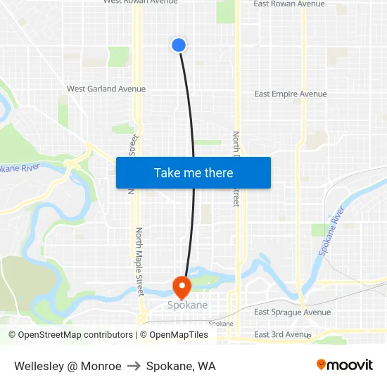 Wellesley @ Monroe to Spokane, WA map