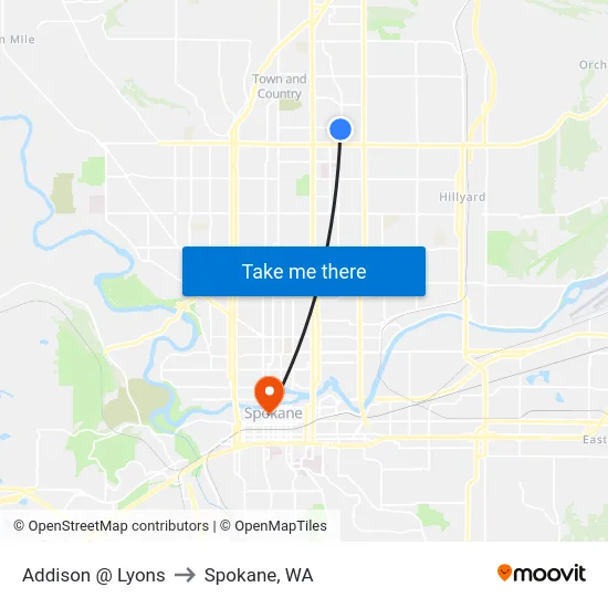 Addison @ Lyons to Spokane, WA map