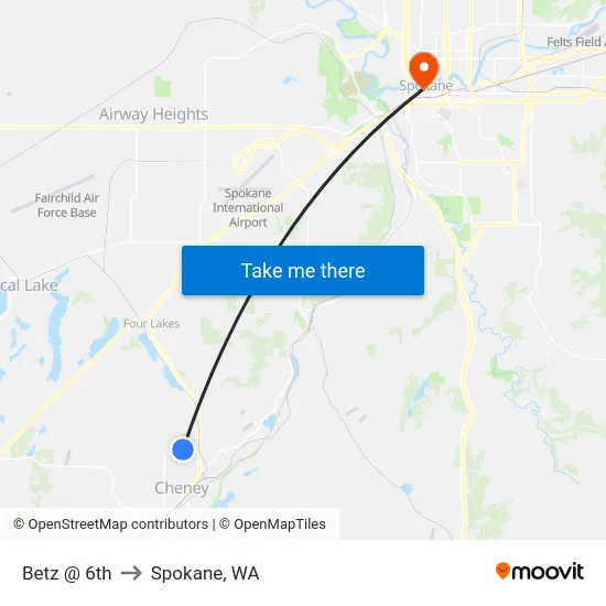 Betz @ 6th to Spokane, WA map
