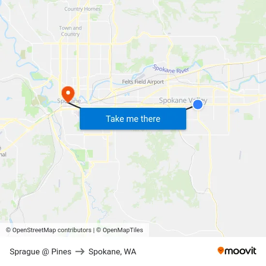 Sprague @ Pines to Spokane, WA map