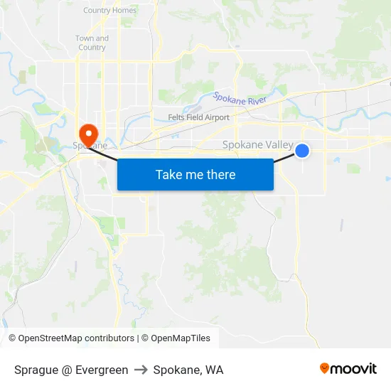 Sprague @ Evergreen to Spokane, WA map