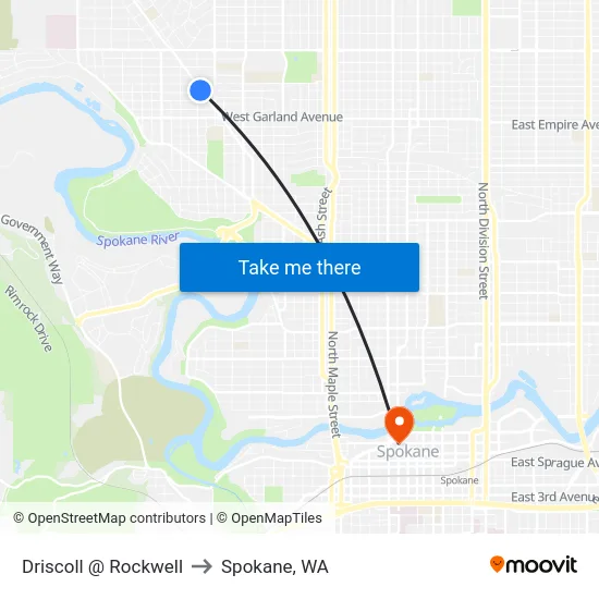 Driscoll @ Rockwell to Spokane, WA map